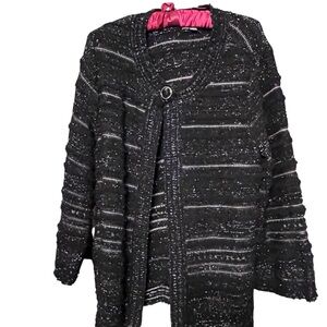 JM Collection size large black cardigan with silver metallic threading